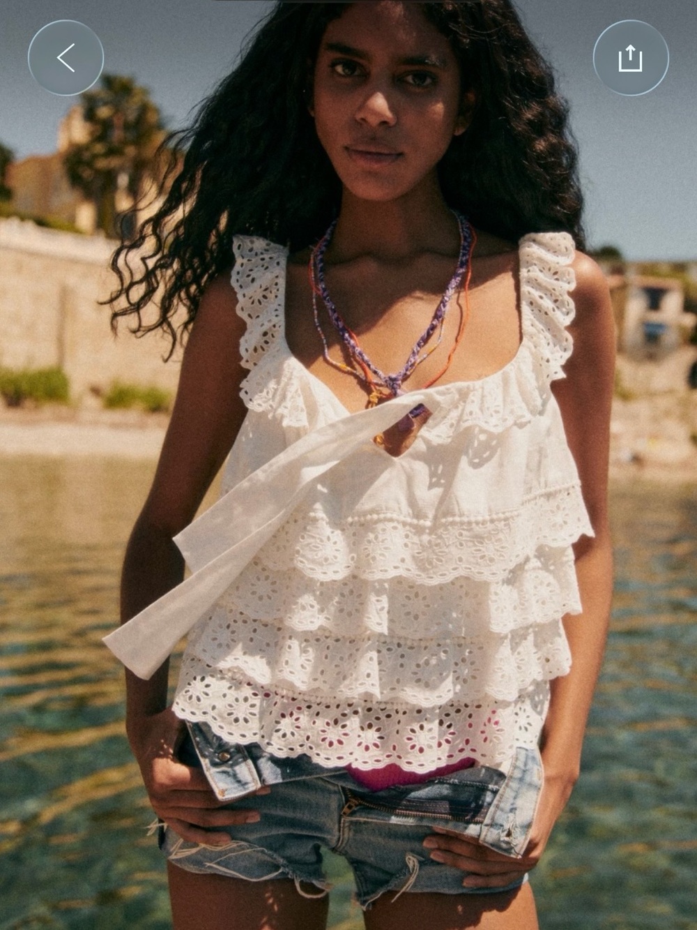 Sezane Lia Blouse - White Eyelet Tiered Ruffle